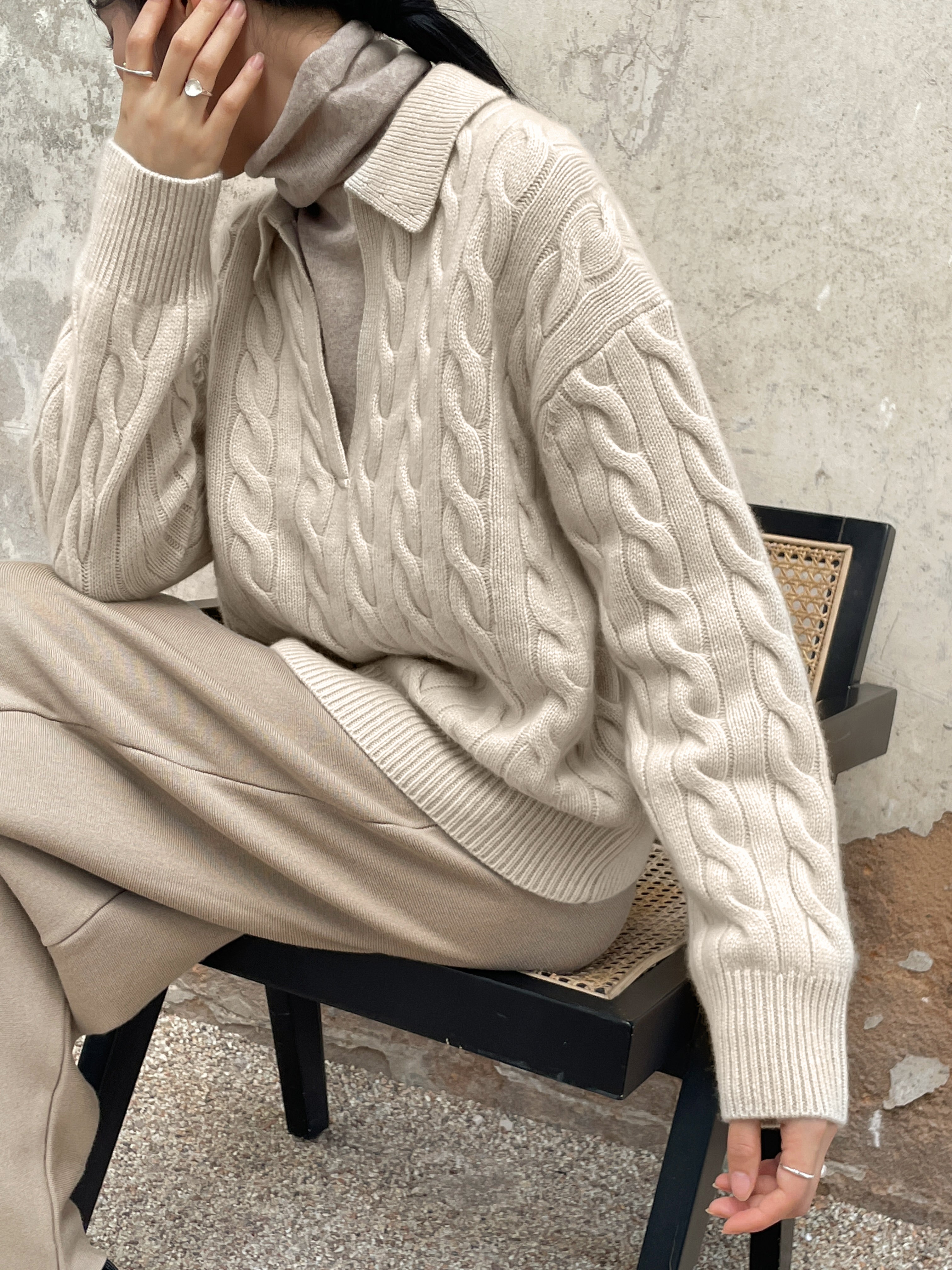 Cable-Knit Collar Sweater