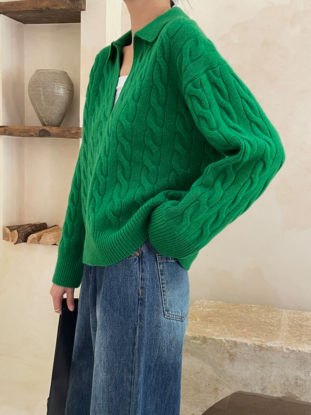Cable-Knit Collar Sweater