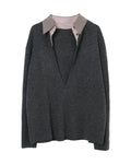 100% Cashmere V-Neck Sweater with Removable Collar