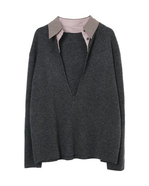 100% Cashmere V-Neck Sweater with Removable Collar
