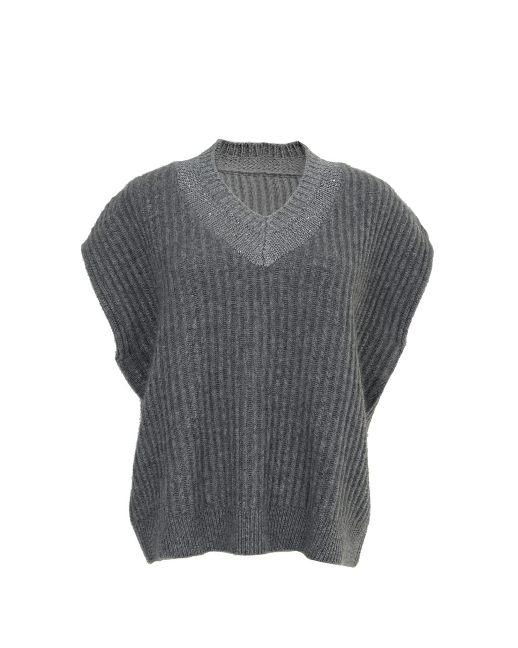 100% Cashmere V-Neck Ribbed Knit Vest